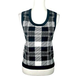Preppy Academia Plaid Black & White 90's Y2K Knit Sleeveless Sweater Size Medium